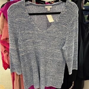 J. Jill Blue Heathered V-Neck Sweater